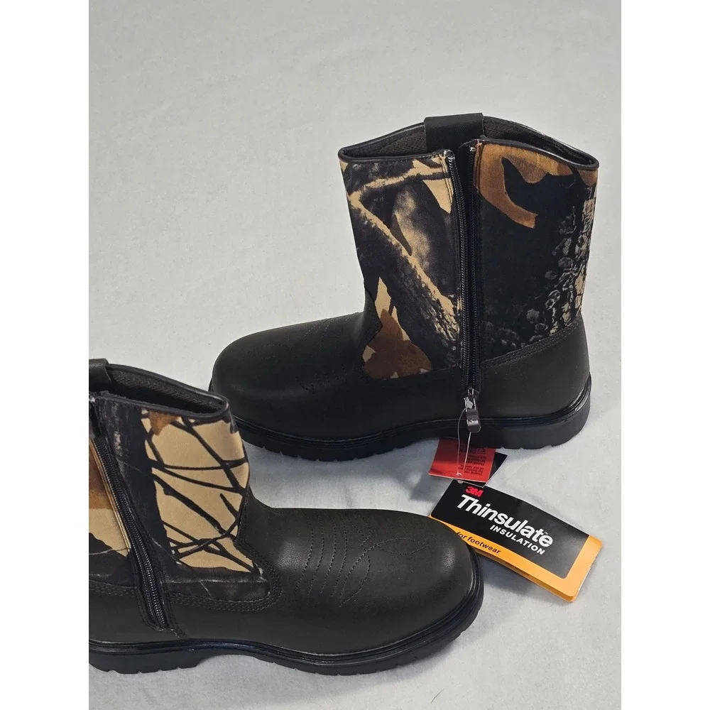 Tour Kids 5M Camo Winter Boots 3M Thinsulate Insulated Side Zip Brown Green